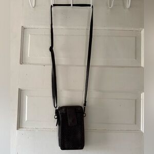 Milo Ella Compact Crossbody Dark Brown Micro-Weave Leather Phone Bag